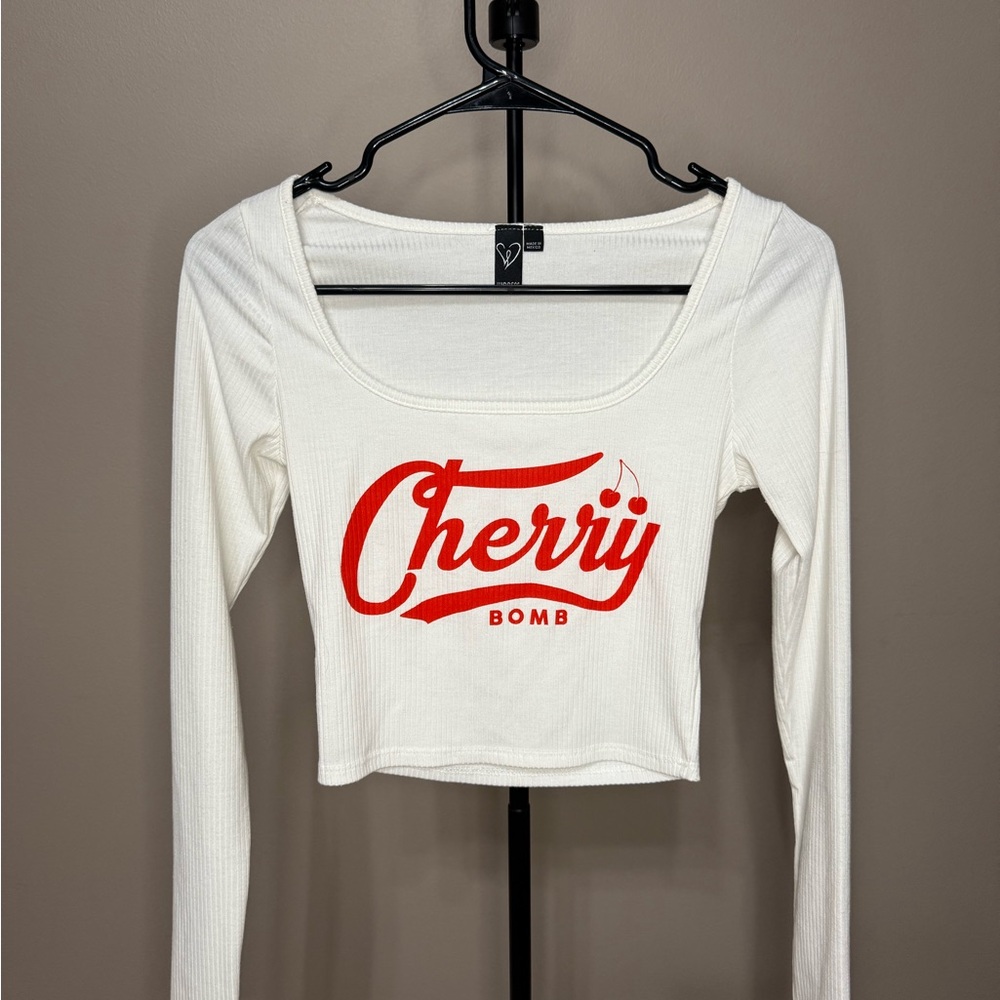Windsor White Long Sleeve Cherry Bomb Top